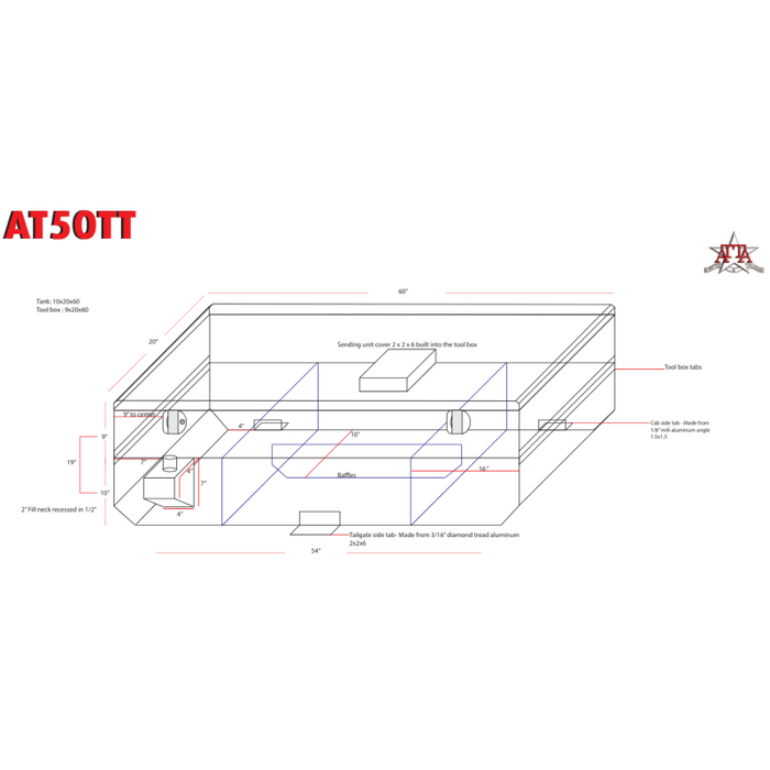 ATTA 50 Gallon Diesel Auxiliary Tank & Toolbox Combo AT50TT