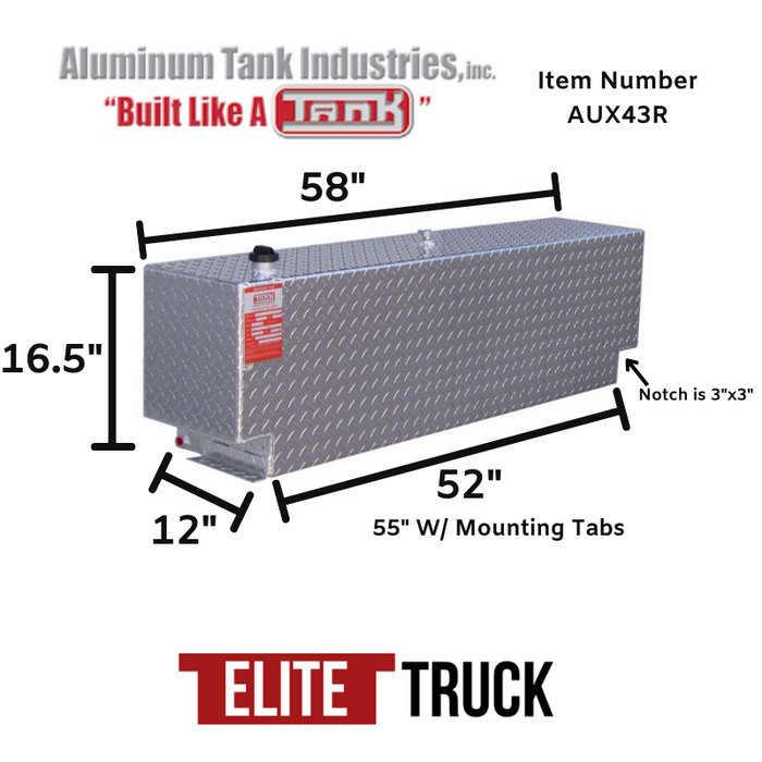 ATI 43 Gallon Diesel Rectangle Auxiliary Tank Bright Aluminum Model # AUX43R