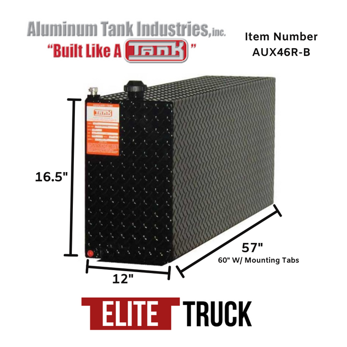 ATI 46 Gallon Diesel Rectangle Auxiliary Tank Black Aluminum Model # AUX46R-B