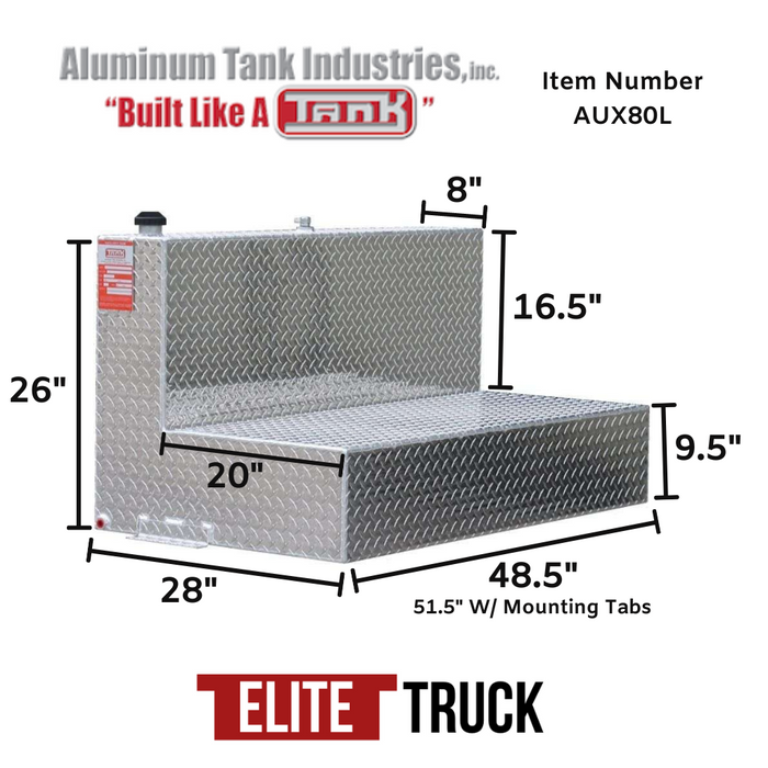 ATI 80 Gallon Diesel L Shaped Auxiliary Tank Bright Aluminum Model # AUX80L