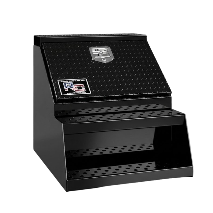 RC Industries B-Series Step Box 18x24x28 .125 Smooth Aluminum With Diamond Tread Aluminun Lift Up Door Gloss Black Model BX182428.UGL
