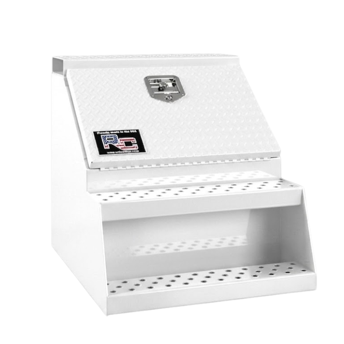 RC Industries B-Series Step Box 12x24x28 .125 Smooth Aluminum With Diamond Tread Aluminun Lift Up Door Gloss White Model BX122428.UDL