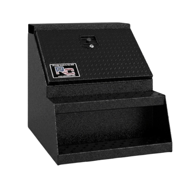RC Industries B-Series Step Box 18x24x28 .125 Smooth Aluminum With Diamond Tread Aluminun Lift Up Door Textured Black Model BX182428.UBL
