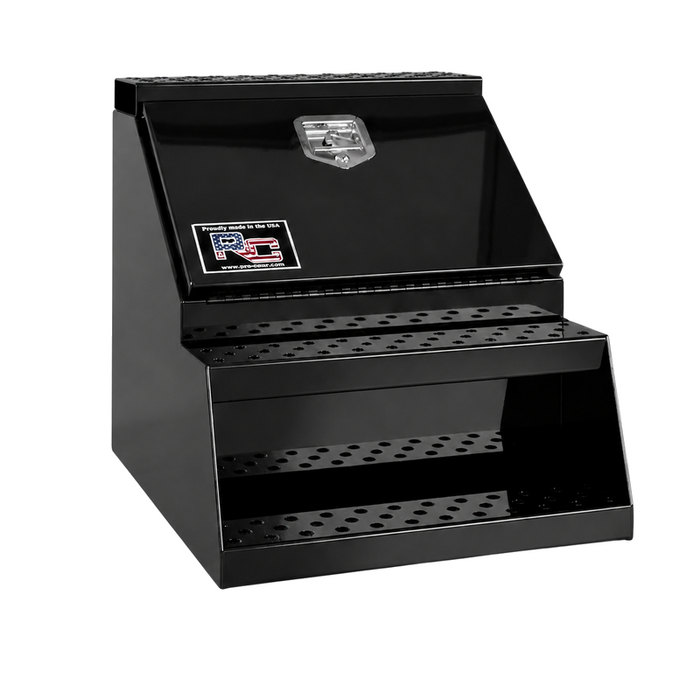 RC Industries B-Series Step Box 18x24x28 .125 Smooth Aluminum With Stainless Lift up Door Textured Black, Gloss White, Gloss Black Finish Model BX182428.KBL