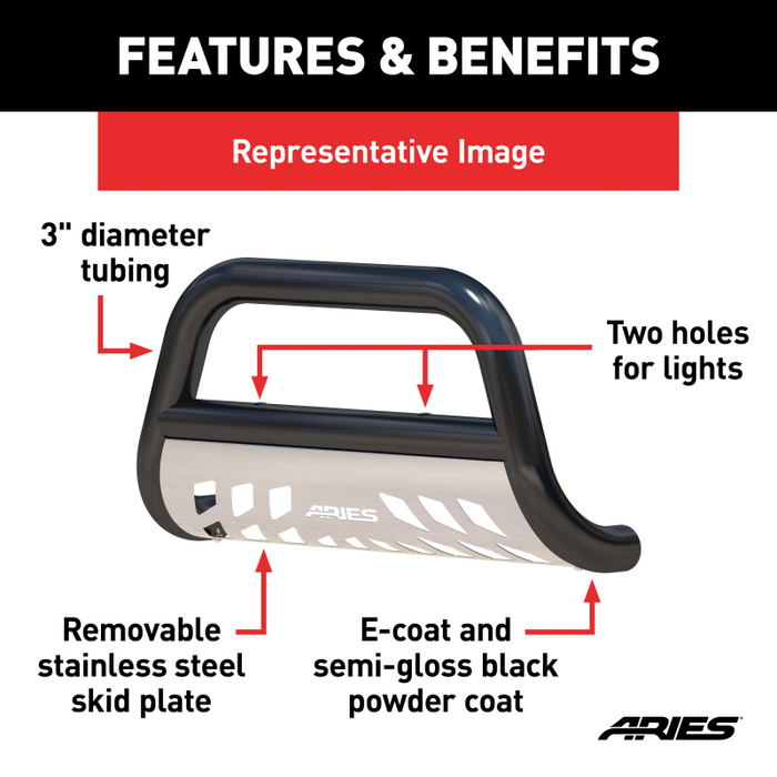 ARIES 3" Black Steel Bull Bar, Fits Select Chevrolet, GMC Model B35-4001