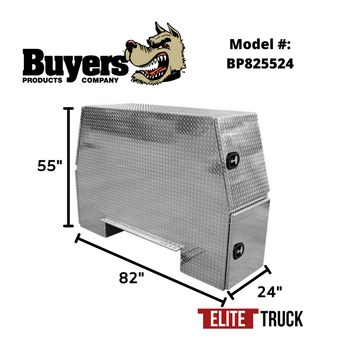 Buyers Products 55x24x85 Inch Offset Floor Diamond Tread Aluminum Backpack Truck Box - 9.1 Inch Offset BP825524