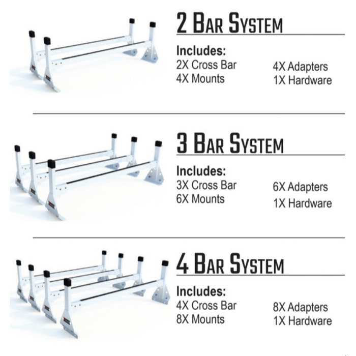 Vantech 2-Bar White Steel (82"- 90") Side Mount Rack System Box Truck / Trailer Model C46002158W