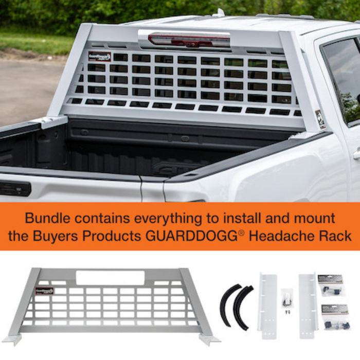 Buyers Products 20.20-inch Tall Gloss White Heavy-Duty Steel GuardDogg Pickup Truck Headache Rack Bundle with Mounting Brackets Model 851305