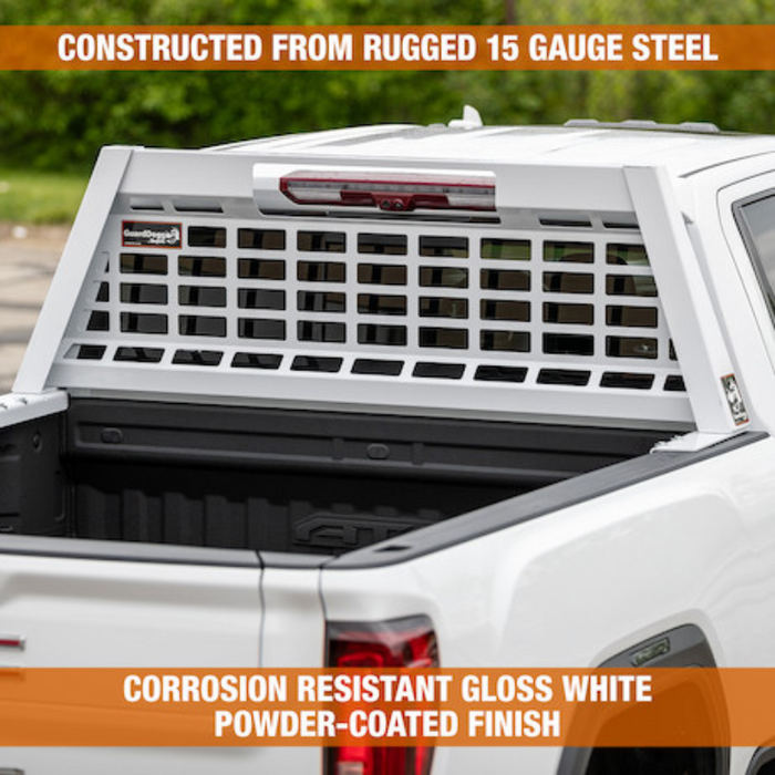 Buyers Products 23.00-inch Tall Gloss White Heavy-Duty Steel GuardDogg Pickup Truck Headache Rack Bundle with Mounting Brackets Model 851405