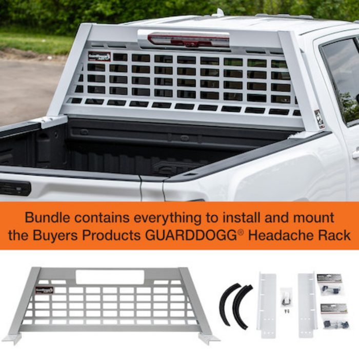 Buyers Products 23.00-inch Tall Gloss White Heavy-Duty Steel GuardDogg Pickup Truck Headache Rack Bundle with Mounting Brackets Model 851405