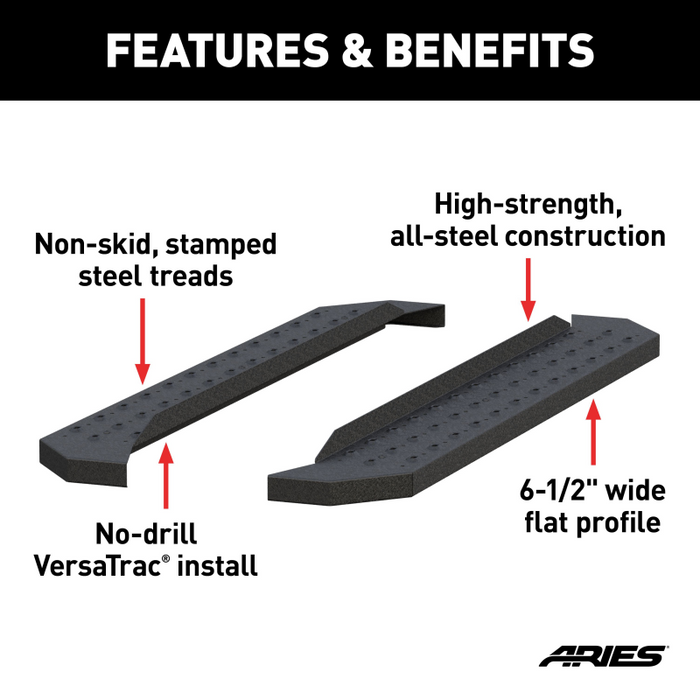 ARIES RidgeStep 6-1/2" x 53" Black Steel Running Boards (No Brackets) Model C2853