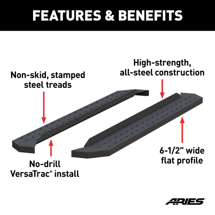 ARIES RidgeStep 6-1/2" x 75" Black Steel Running Boards (No Brackets) Model C2875
