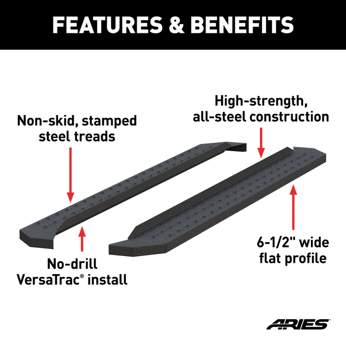 ARIES RidgeStep 6-1/2" x 85" Black Steel Running Boards, Select Colorado, Canyon Model 2055533