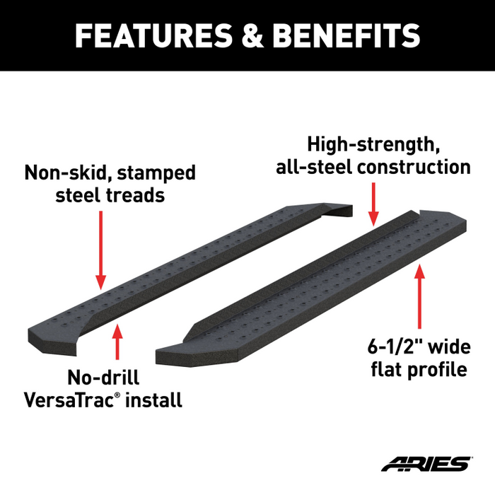 ARIES RidgeStep 6-1/2" x 85" Black Steel Running Boards (No Brackets) Model C2885