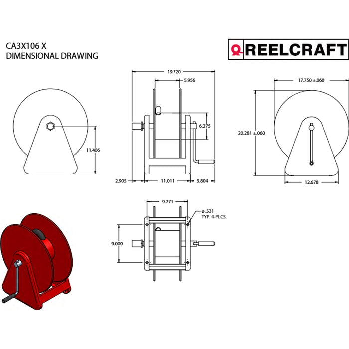ReelCraft Series 30000 1/2 in. x 100 ft. Premium Duty Hand Crank Hose Reel - 1000 PSI Model CA32106L