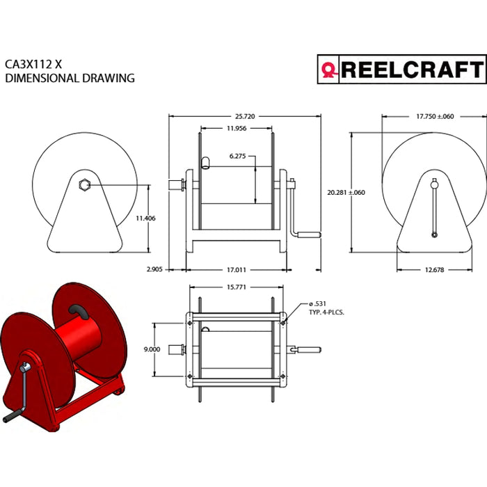 ReelCraft Series 30000 1/2 in. x 200 ft. Premium Duty Hand Crank Hose Reel - 1000 PSI Model CA32112L