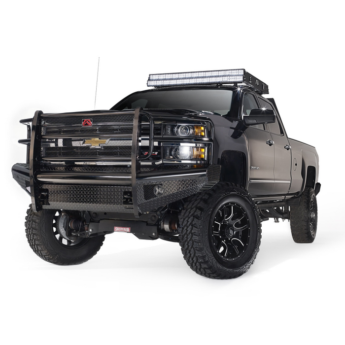 Fab Fours Black Steel Front Ranch Bumper; 2 Stage Black Powder Coated; w/Full Grille Guard; Incl. Light Cut-Outs; Model CH05-S1360-1
