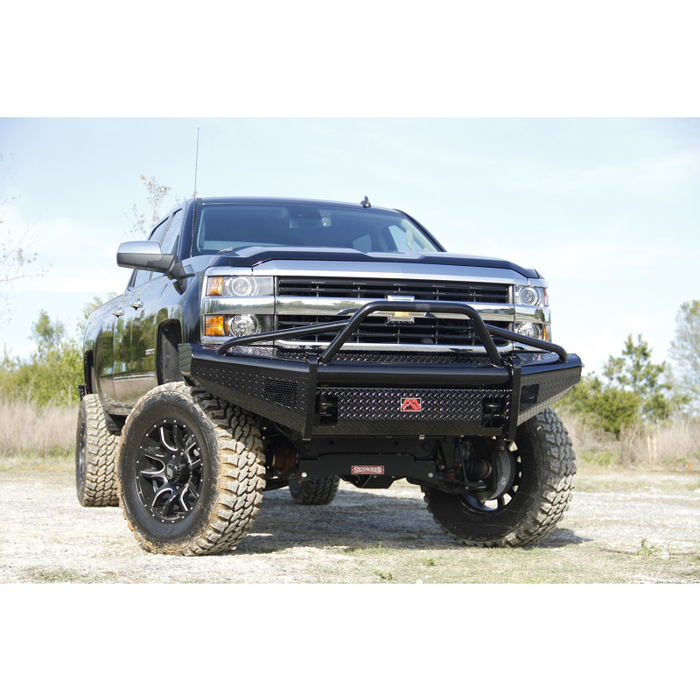 Fab Fours Black Steel Front Ranch Bumper; 2 Stage Black Powder Coated; w/Pre-Runner Grille Guard; Incl. Light Cut-Outs; Model CH05-S1362-1