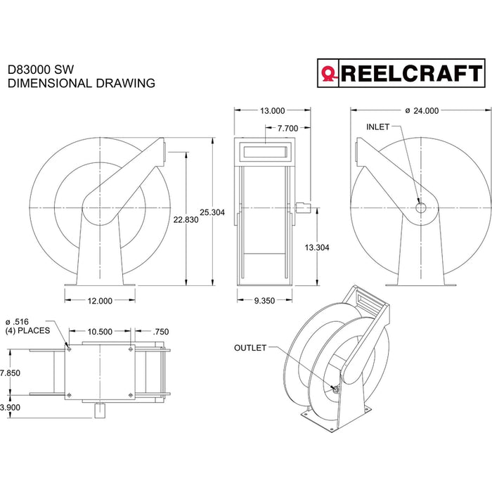 ReelCraft Series 80000 3/4 in. x 75 ft. Ultimate Duty Dual Pedestal Hose Reel - 250 PSI Air/Water Model D83075OLP