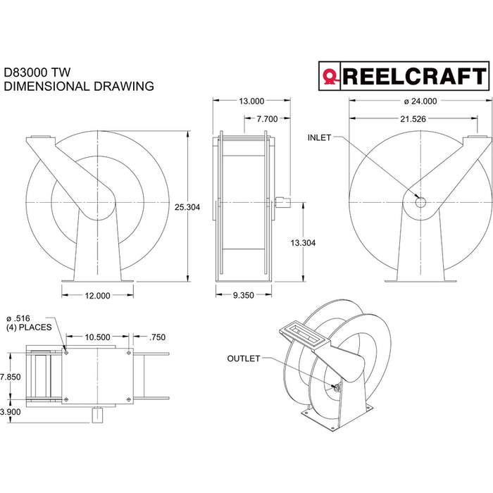 ReelCraft Series 80000 3/4 in. x 75 ft. Ultimate Duty Dual Pedestal Hose Reel - 250 PSI Air/Water Model D83075OLP