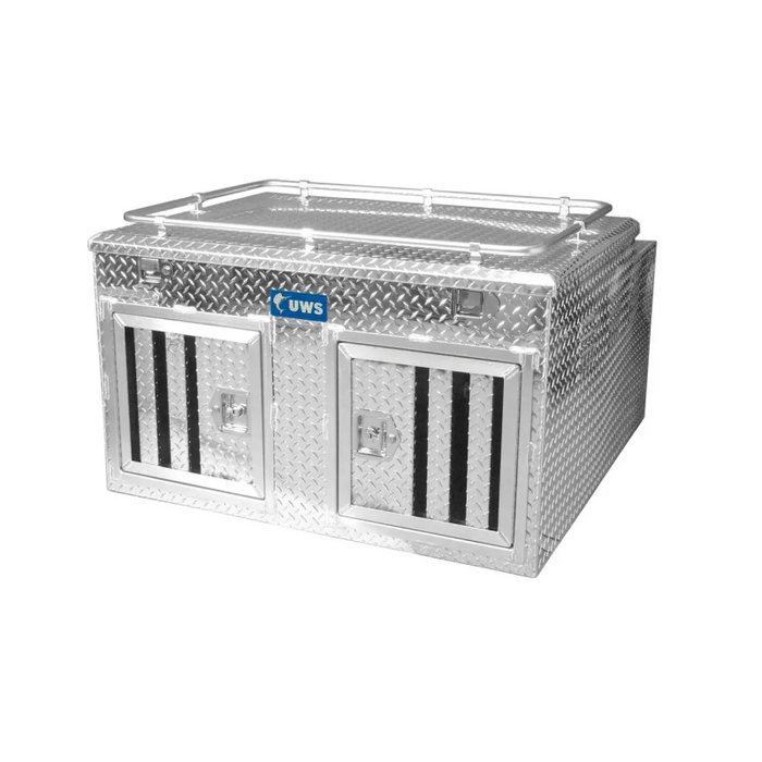 UWS Bright Aluminum 48" x 48" Double-Door Dog Box with Full Enclosure & Storage Model DB-4848N