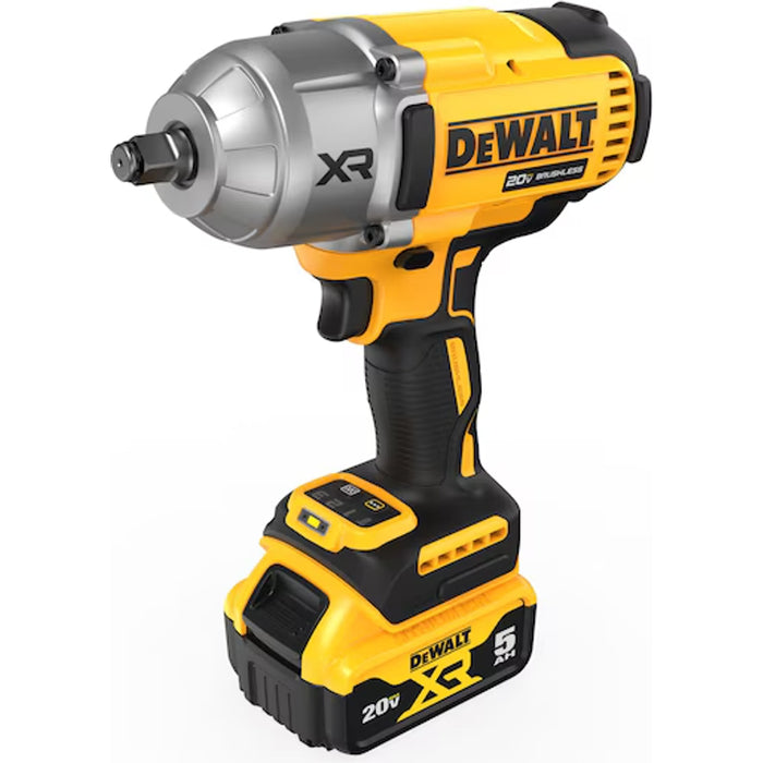 DeWalt 20V MAX* XR 1/2 In. High Torque Impact Wrench With Hog Ring Anvil Kit and (2) 5.0 Ah Batteries & Charger Kit DCF900P2