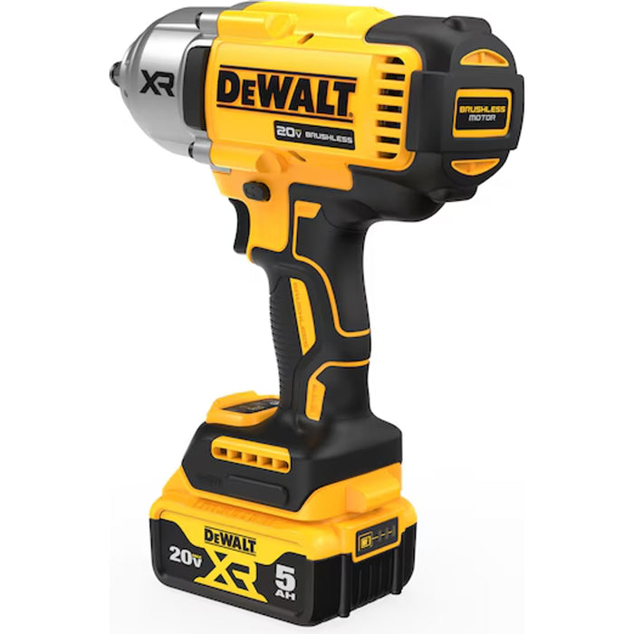 DeWalt 20V MAX* XR 1/2 In. High Torque Impact Wrench With Hog Ring Anvil Kit and (2) 5.0 Ah Batteries & Charger Kit DCF900P2