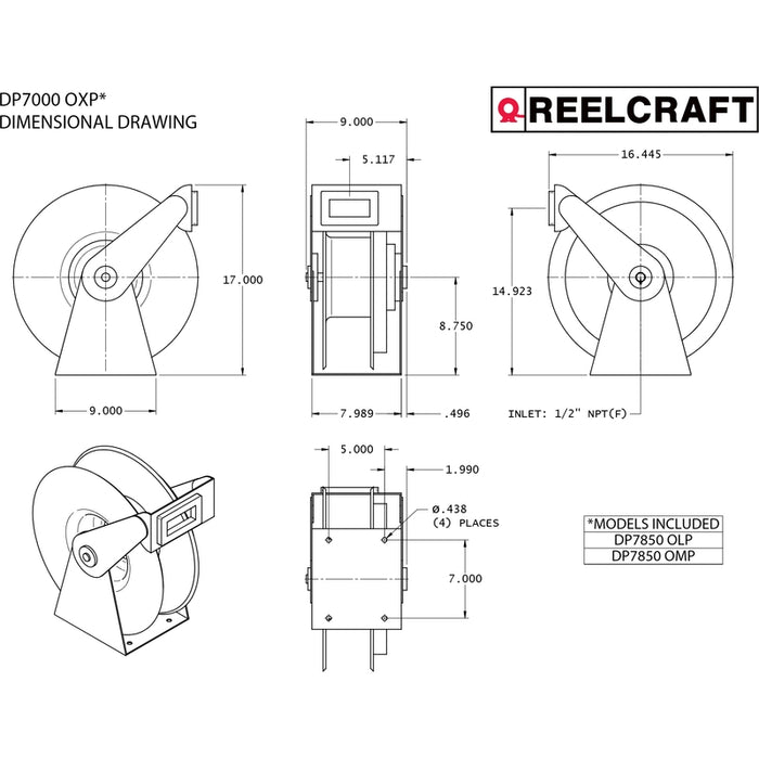ReelCraft Series DP7000 1/2 in. x 50 ft. Ultimate Duty Dual Pedestal Hose Reel -&nbsp; 300 PSI Air/Water Model DP7850OLP