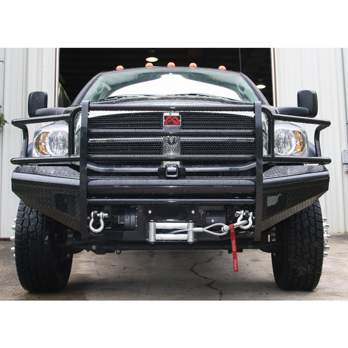 Fab Fours Black Steel Front Ranch Bumper; 2 Stage Black Powder Coated; w/Full Grille Guard; Incl. Light Cut-Outs; Model DR03-S1060-1