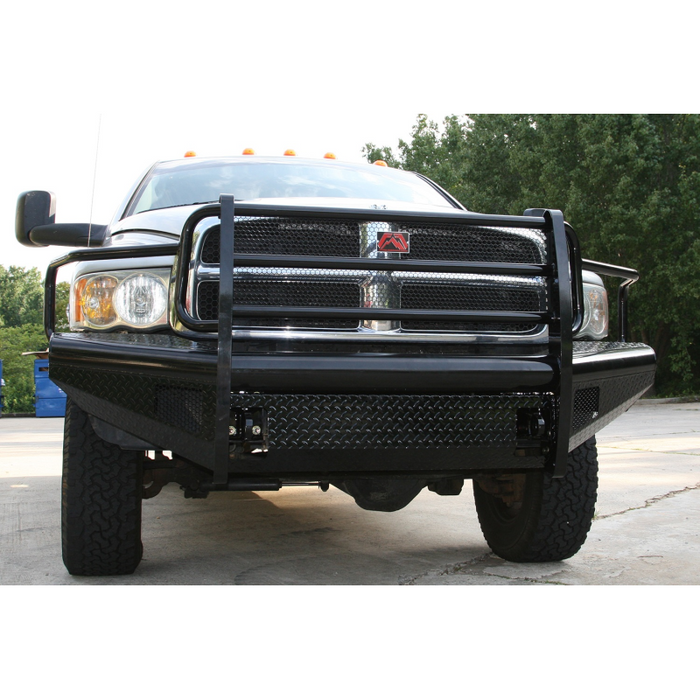 Front Ranch Bumper Fab Fours Black Steel Front Ranch Bumper w/ Grille Guard Model DR03-S1 ...
