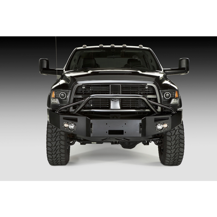 Fab Fours Premium Heavy Duty Winch Front Bumper; 2 Stage Black Powder Coated; w/Pre-Runner Grille Guard; Incl. 1in. D-Ring Mt./Light Cut-Out w/Fab Four 90mm Fog Lamp/60mm Turn Signal; Model DR10-A2952-1