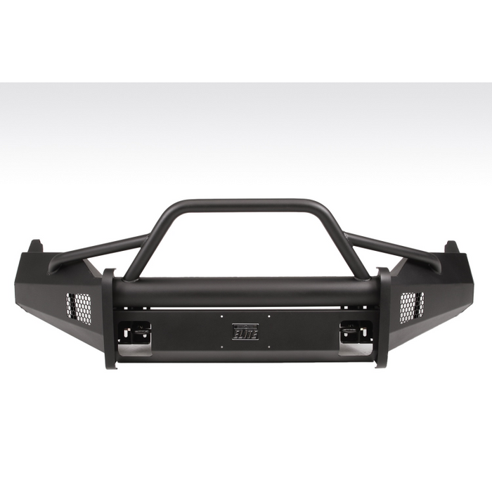 Fab Fours Elite Front Bumper; 2 Stage Black Powder Coated; w/Pre-Runner Grille Guard And Tow Hooks; Model DR13-R2962-1