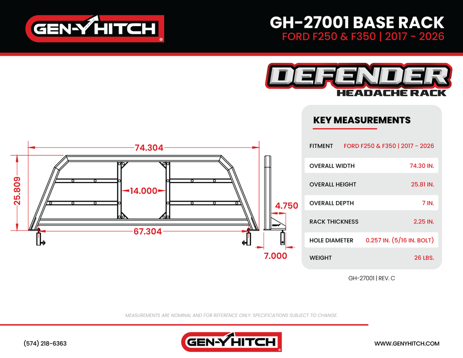 Gen-Y DEFIANCE - Headache Rack Only - Fits Ford F250 & F350 2017-CURRENT Model GH-27001