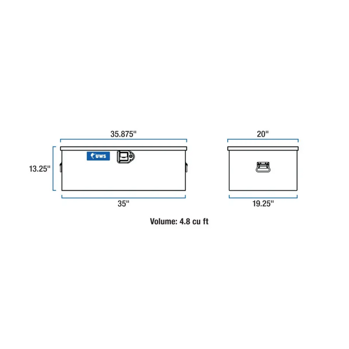 UWS 36" Gloss Black Heavy-Wall Aluminum Foot Locker Tool Chest Storage Box, RigidCore Lid Model FOOT-LOCKER-BLK