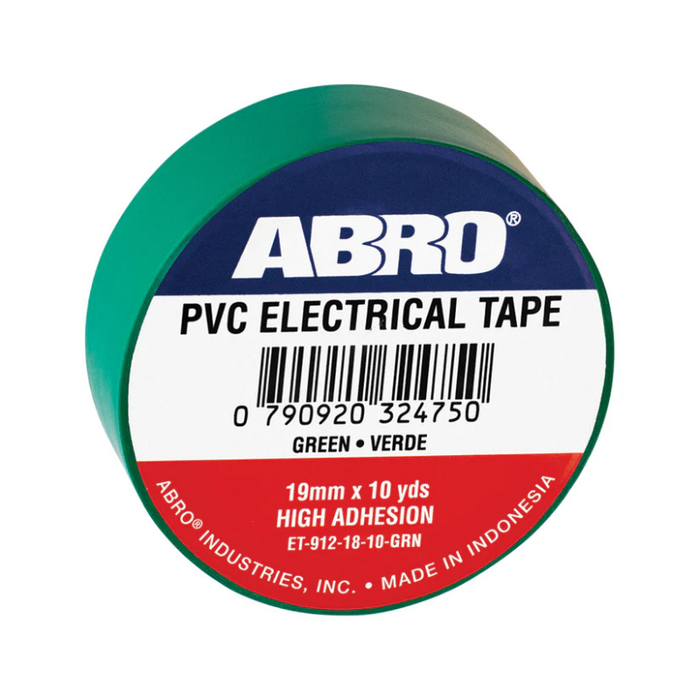 ABRO Electrical Tape 1/213 In X 23/32 In X 10 yds GREEN- QTY of 10 Model ET-912-18-10-GRN