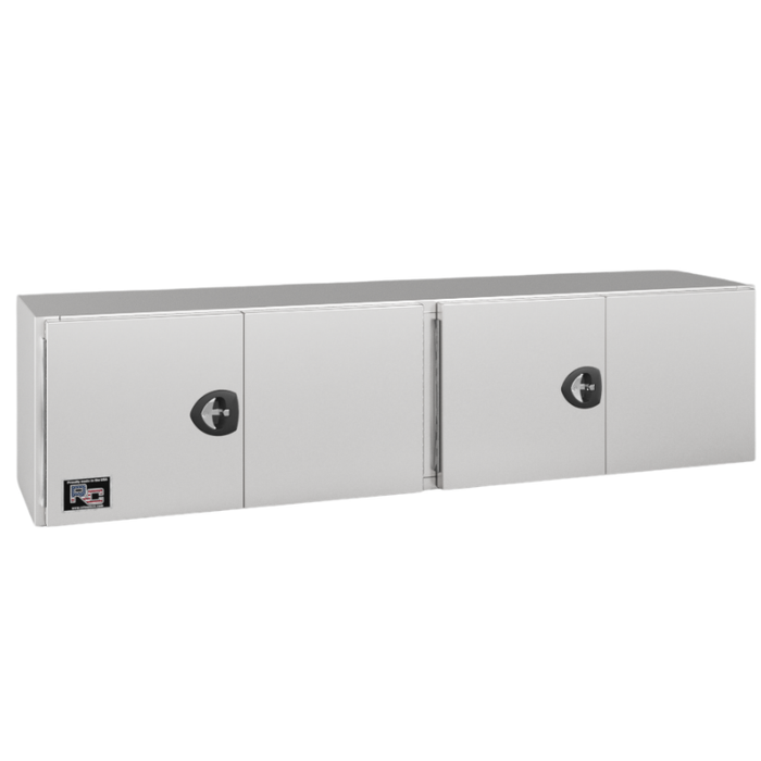 RC Industries Underbody Box F-Series 72x24x24 .125 Diamond Bright Aluminum Barn Door Single Handle Gloss White Roadside Model CU722424.UD