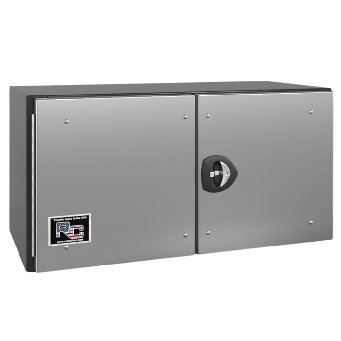 RC Industries Underbody Box F-Series 48x24x24 .125 Smooth Aluminum With Stainless Steel Barn Door Gloss Black Curbside Model FX482424.KCG