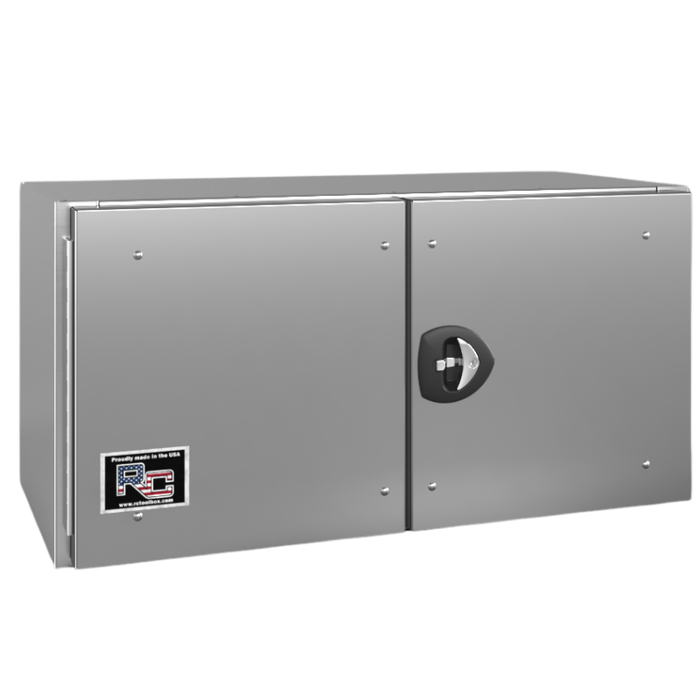 RC Industries Underbody Box F-Series 60x24x24 .125 Smooth Aluminum With Stainless Steel Barn Door Single Handle No Powder Coat Curbside Model CX602424.KC