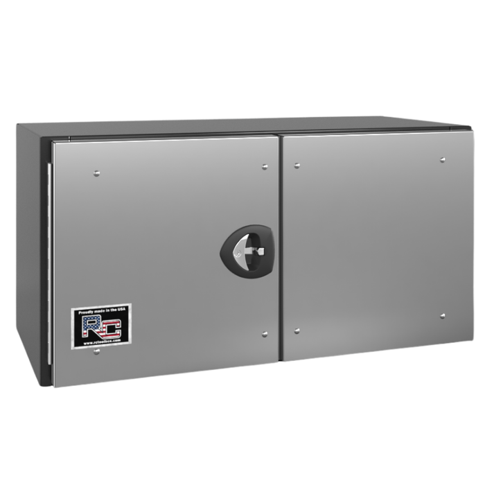 RC Industries Underbody Box F-Series 60x18x18 .125 Smooth Aluminum With Stainless Steel Barn Door Single Handle Gloss Black Roadside Model CX601818.KG