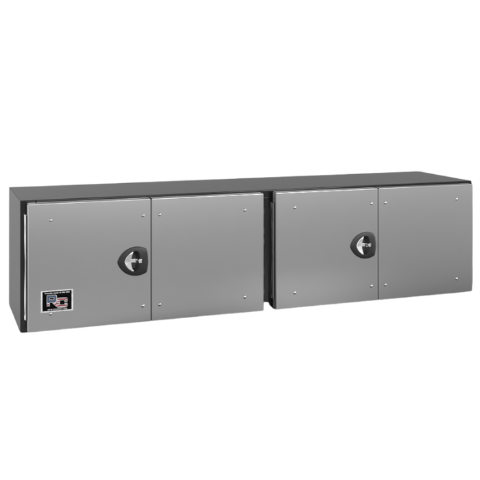 RC Industries Underbody Box F-Series 72x24x24 .125 Smooth Aluminum With Stainless Steel Barn Door Single Handle Gloss Black Roadside Model CX722424.KG