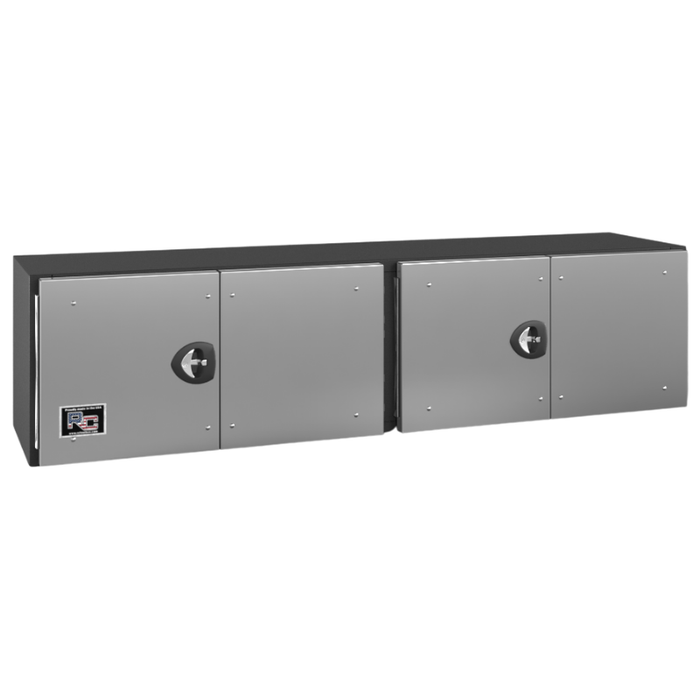 RC Industries Underbody Box F-Series 72x24x24 .125 Smooth Aluminum With Stainless Steel Barn Door Single Handle Textured Black  Roadside Model CX722424.KB