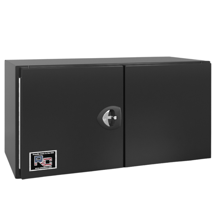 RC Industries Underbody Box F-Series 48x24x24 .125 Smooth Aluminum Mill Finish With Barn Door Single Handle Gloss Black Roadside Model CX482424.XG