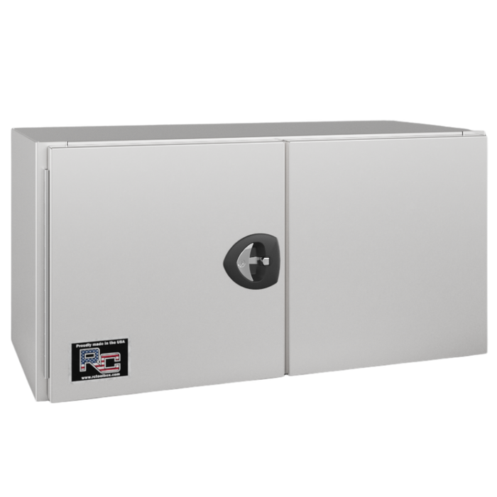 RC Industries Underbody Box F-Series 60x18x18 .125 Smooth Aluminum Mill Finish With Barn Door Single Handle Gloss White Roadside Model CX601818.XD