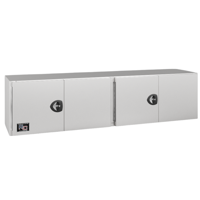 RC Industries Underbody Box F-Series 72x24x24 .125 Smooth Aluminum Mill Finish With Barn Door Single Handle Gloss White Roadside Model CX722424.XG