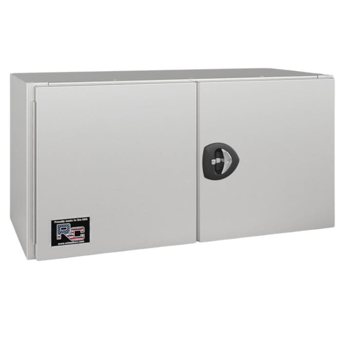 RC Industries Underbody Box F-Series 48x18x18 14 GA Steel With 14 GA Steel Barn Door Single Handle Gloss White Curbside Model CM481818.MCD