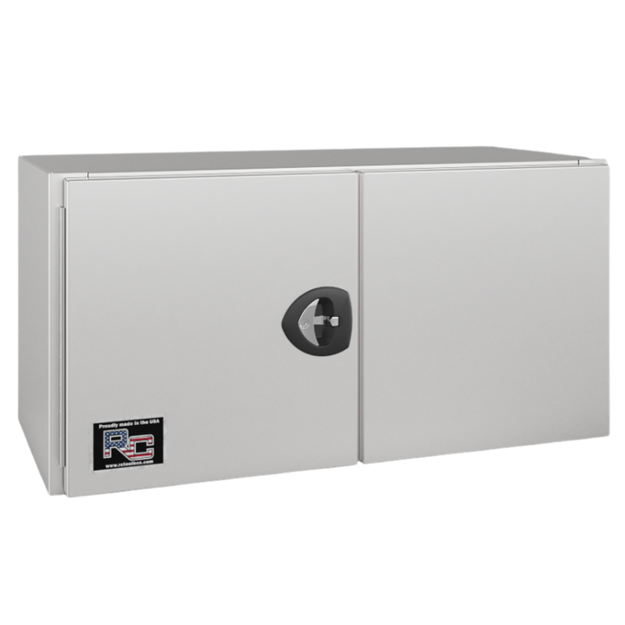 RC Industries Underbody Box F-Series 48x24x24 14 GA Steel With 14 GA Steel Barn Door Single Handle Gloss White Roadside Model CM482424.MD