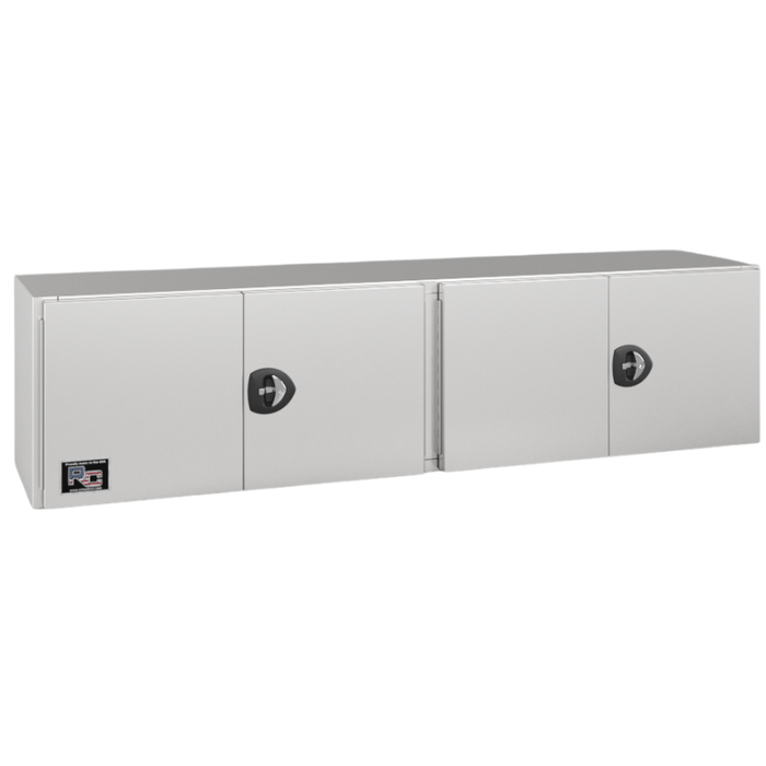 RC Industries Underbody Box F-Series 72x24x24 14 GA Steel With 14 GA Steel Barn Door Single Handle Gloss White Curbside Model CM722424.MCG