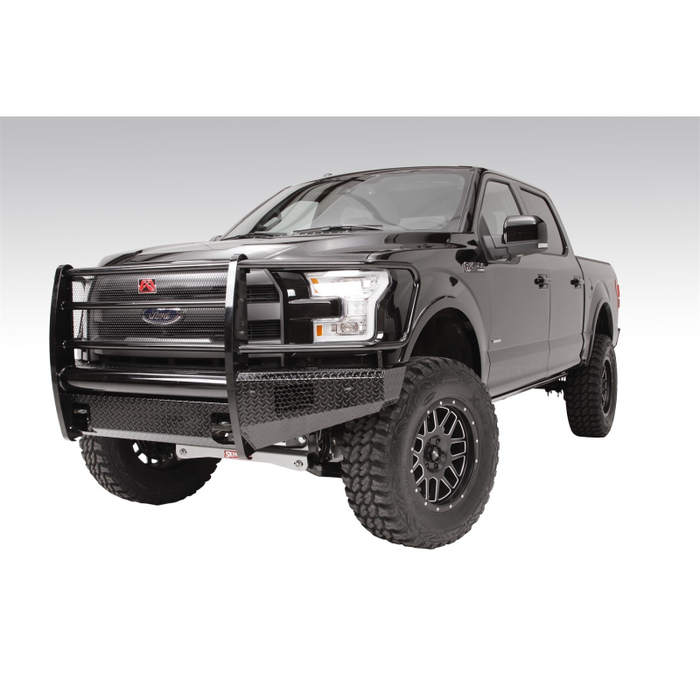 Fab Fours Black Steel Front Bumper; 2 Stage Black Powder Coated; w/Full Grille Guard And Tow Hooks; Model FF15-K3250-1