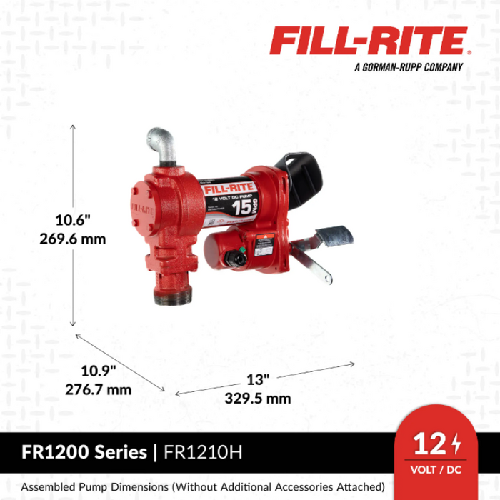 Fill-Rite 15 Gallon Per Minute 12V DC Transfer Tank Pump Kit Manual Nozzle Model FR1210H