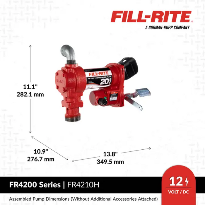 Fill-Rite 20 Gallon Per Minute 12V DC Transfer Tank Pump Kit Manual Nozzle Model FR4210H